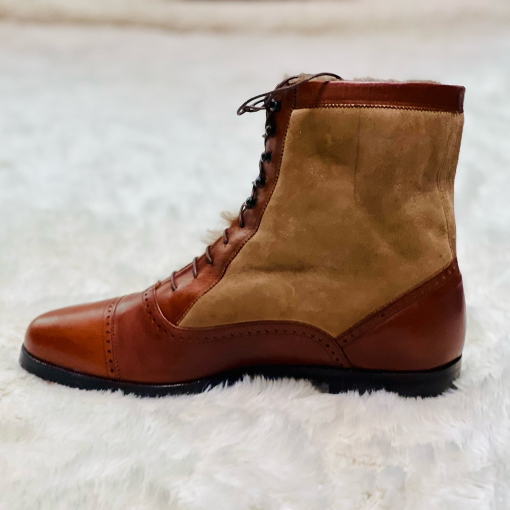 NWT Vintage Cole Haan Saddle Style Fur Lined Brown Men’s Ankle Boot Size 8.5 M